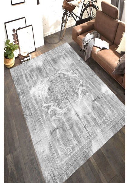 Kaymaz Dot Taban Yıkanabilir Dijital Baskı Gölge Motifli Salon Halısı 80 x 200