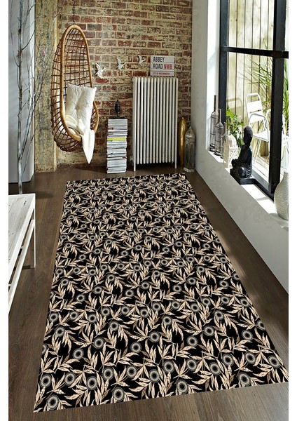 Kaymaz Dot Taban Yıkanabilir Dijital Baskı Buğday Yaprağı Desenli Salon Halısı 80 x 100