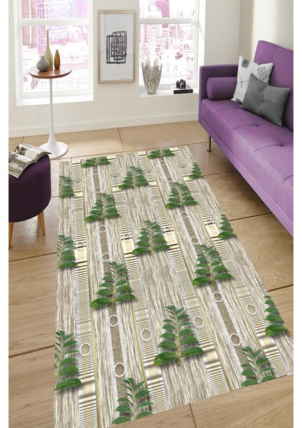 Kaymaz Dot Taban Yıkanabilir Dijital Baskı Tahta Zemin Zeytin Dalı Desenli Salon Halısı 200 x 250