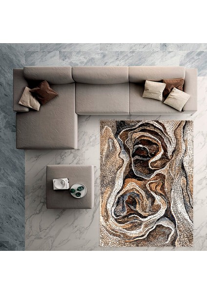 Kaymaz Dot Taban Yıkanabilir Dijital Baskı Mozaik Desenli Salon Halısı 80 x 100