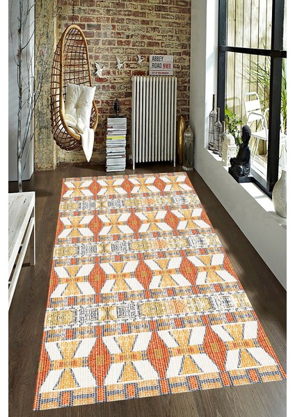 Kaymaz Dot Taban Yıkanabilir Dijital Baskı Örme Hasır Görünümlü Salon Halısı 200 x 250