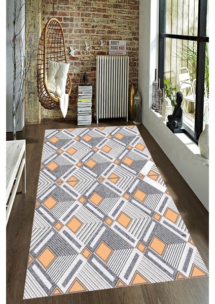 Kaymaz Dot Taban Yıkanabilir Dijital Baskı Boyutlu Sonsuzluk Basamakları Desenli Salon Halısı 80 x 100