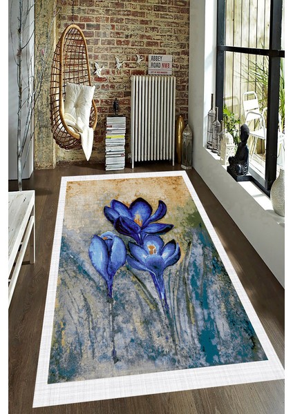 Tablotik Kantaron Çiçeği Desenli Dijital Baskılı Halı 80 x 200 cm