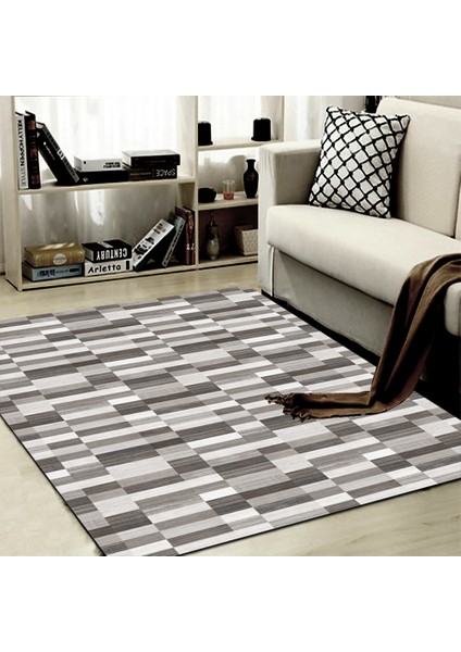 Kaymaz Dot Taban Yıkanabilir Dijital Baskı Mat Parke Desenli Salon Halısı 180 x 280