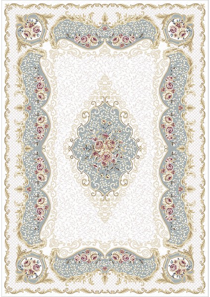 Kaymaz Dot Taban Yıkanabilir Dijital Baskı Ayna Motifli Çiçek Desenli Salon Halısı 200 x 300
