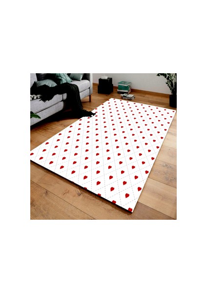 Kaymaz Dot Taban Yıkanabilir Dijital Baskı Simetrik Kalp Desenli Salon Halısı 80 x 100 fiyatları