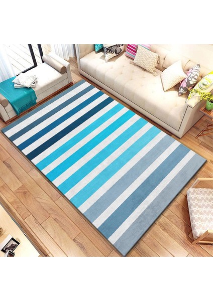 Kaymaz Dot Taban Yıkanabilir Dijital Baskı Paralel Çizgi Desenli Salon Halısı 80 x 200
