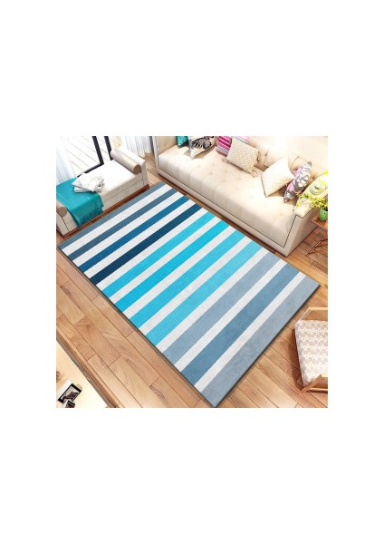 Kaymaz Dot Taban Yıkanabilir Dijital Baskı Paralel Çizgi Desenli Salon Halısı 80 x 200