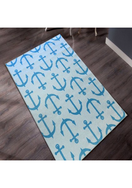 Kaymaz Dot Taban Yıkanabilir Dijital Baskı Çapa Desenli Salon Halısı 80 x 100
