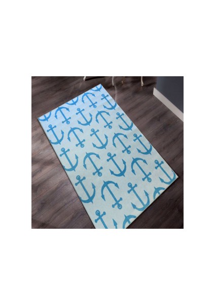 Kaymaz Dot Taban Yıkanabilir Dijital Baskı Çapa Desenli Salon Halısı 80 x 100