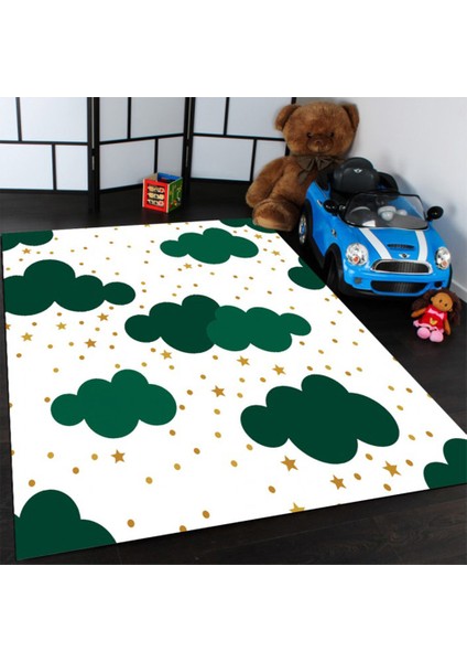 Kaymaz Dot Taban Yıkanabilir Dijital Baskı Renkli Gökyüzü Desenli Çocuk Halısı 180 x 280
