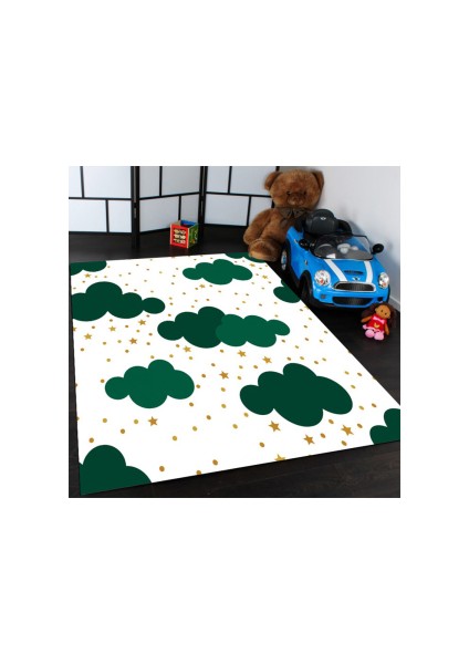 Kaymaz Dot Taban Yıkanabilir Dijital Baskı Renkli Gökyüzü Desenli Çocuk Halısı 180 x 280