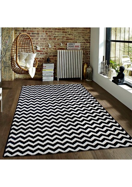 Kaymaz Dot Taban Yıkanabilir Dijital Baskı Kırık Çizgi Desenli Salon Halısı 80 x 200