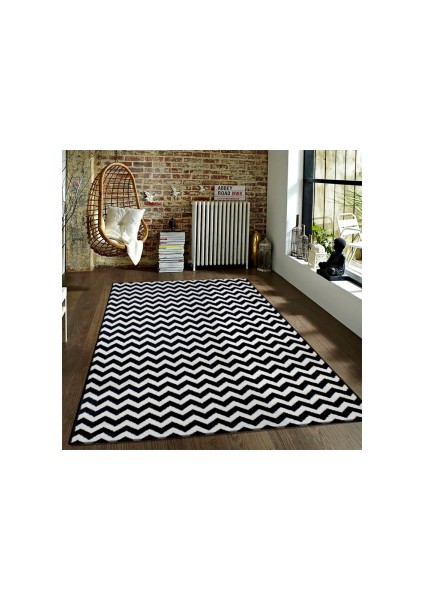 Kaymaz Dot Taban Yıkanabilir Dijital Baskı Kırık Çizgi Desenli Salon Halısı 80 x 200