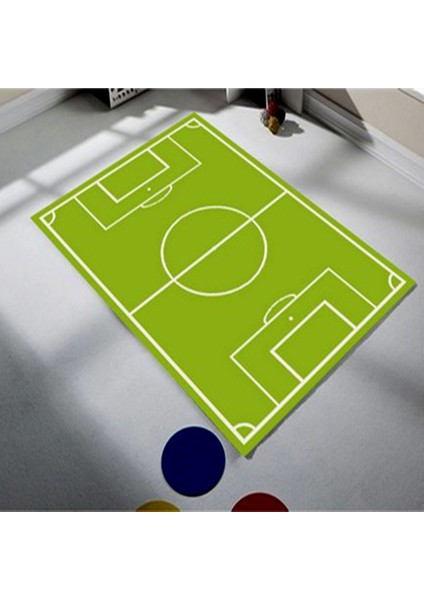 Kaymaz Dot Taban Yıkanabilir Dijital Baskı Futbol Sahası Desenli Çocuk Halısı 80 x 100
