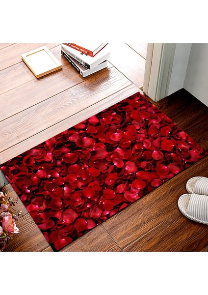 Kaymaz Dot Taban Yıkanabilir Dijital Baskı Gül Yaprakları Desenli Salon Halısı 180 x 280