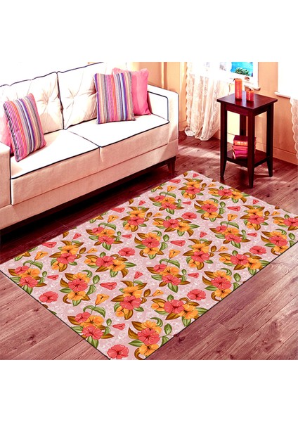 Kaymaz Dot Taban Yıkanabilir Dijital Baskı Bahar Desenli Salon Halısı 80 x 100