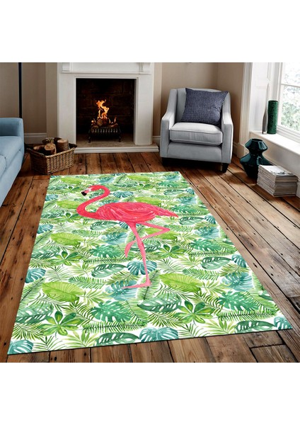 Kaymaz Dot Taban Yıkanabilir Dijital Baskı Flamingo Desenli Salon Halısı 80 x 100