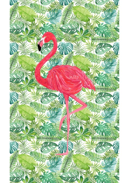Kaymaz Dot Taban Yıkanabilir Dijital Baskı Flamingo Desenli Salon Halısı 80 x 100
