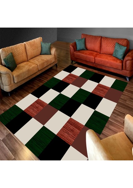 Kaymaz Dot Taban Yıkanabilir Dijital Baskı Renkli Dama Desenli Salon Halısı 80 x 200