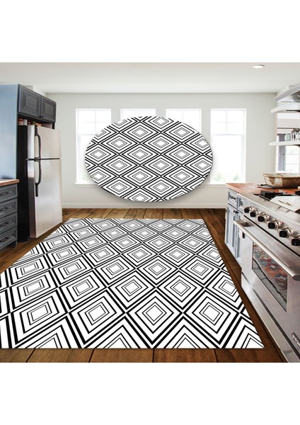 Kaymaz Dot Taban Yıkanabilir Dijital Baskı Geometrik Kare Desenli Mutfak Halısı 80 x 100