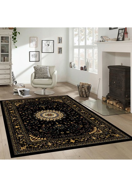 Kaymaz Dot Taban Yıkanabilir Dijital Baskı Karışık Çiçek Desenli Salon Halısı 160 x 233