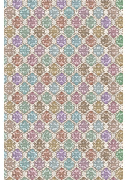 Kaymaz Dot Taban Yıkanabilir Dijital Baskı Eskitme Geometrik Desenli Salon Halısı 80 x 200