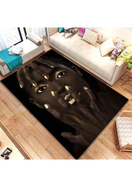Kaymaz Dot Taban Yıkanabilir Dijital Baskı Afrika Yüz Desenli Salon Halısı 80 x 100