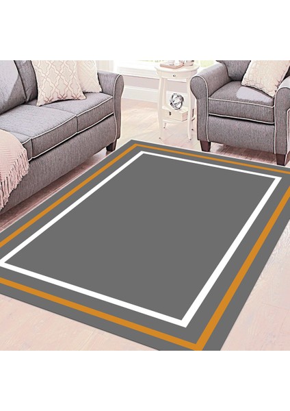 Kaymaz Dot Taban Yıkanabilir Dijital Baskı Simetrik Çizgi Desenli Salon Halısı 80 x 250