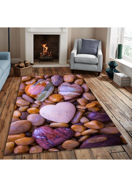Kaymaz Dot Taban Yıkanabilir Dijital Baskı Taş Desenli Salon Halısı 80 x 100