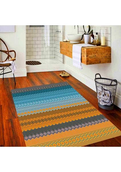 Kaymaz Dot Taban Yıkanabilir Dijital Baskı Renkli Kilim Desenli Salon Halısı 80 x 100