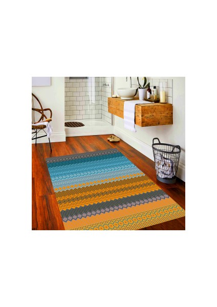 Kaymaz Dot Taban Yıkanabilir Dijital Baskı Renkli Kilim Desenli Salon Halısı 80 x 100