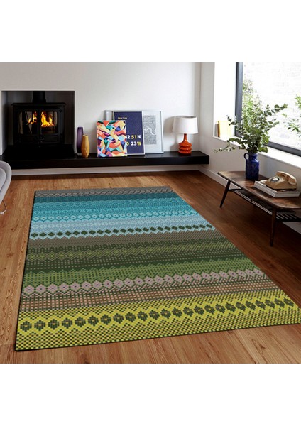 Kaymaz Dot Taban Yıkanabilir Dijital Baskı Kilim Desenli Salon Halısı 80 x 100