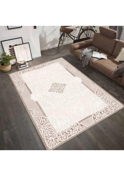 Kaymaz Dot Taban Yıkanabilir Dijital Baskı Osmanlı Kabartma Eskitme Desenli Salon Halısı 80 x 100