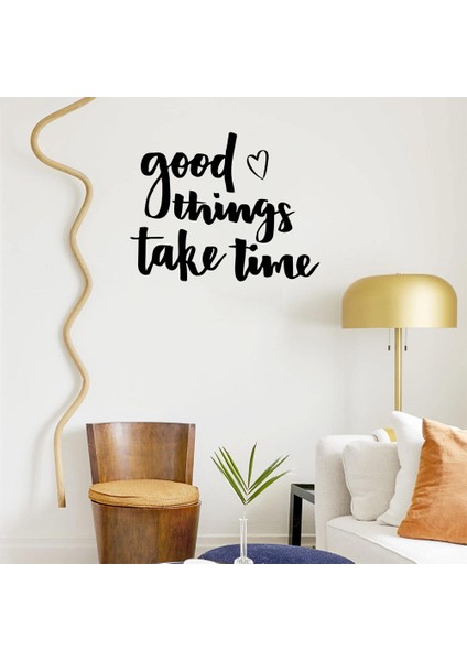 - El Yazısı ile Yazılmış Good Things Take Time Yazısı Sticker 60X39CM - Siyah fiyatları