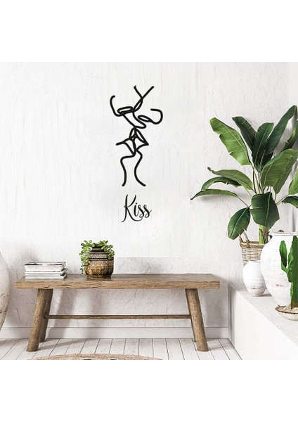 - El Yazısı Ile Kiss Yazısı ve Öpüşenler Simgesi Sticker 60X22CM - Siyah