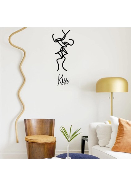 - El Yazısı Ile Kiss Yazısı ve Öpüşenler Simgesi Sticker 60X22CM - Siyah