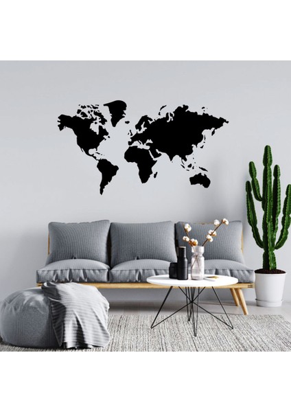 - Dünya Haritası Duvar Oda Salon Iş Yeri Için Sticker 60X33CM - Siyah
