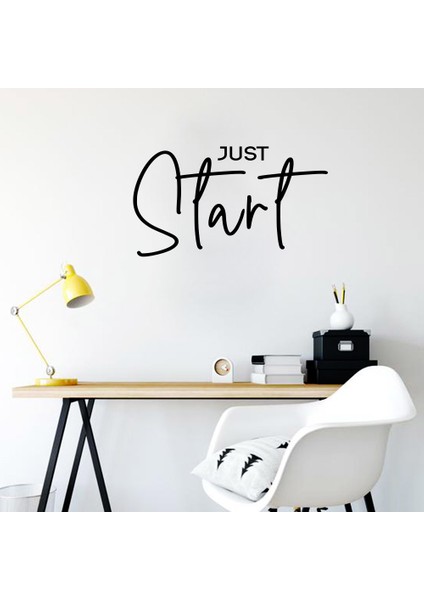 - El Yazısı ile Yazılmış Just Start Yazısı Sticker 60X33CM - Siyah