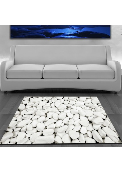 Kaymaz Dot Taban Yıkanabilir Dijital Baskı Çakıl Taşı Desenli Salon Halısı 60 x 100