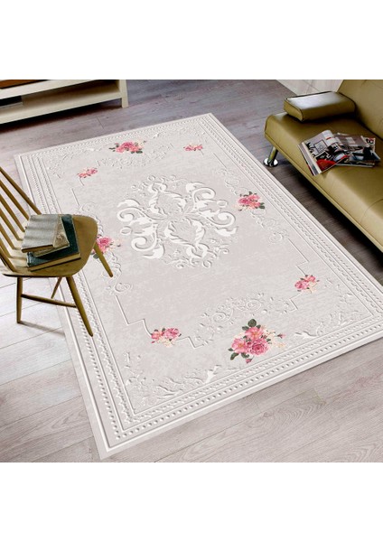 Kaymaz Dot Taban Yıkanabilir Dijital Baskı Vektörel Kabartma Desenli Salon Halısı 160 x 233