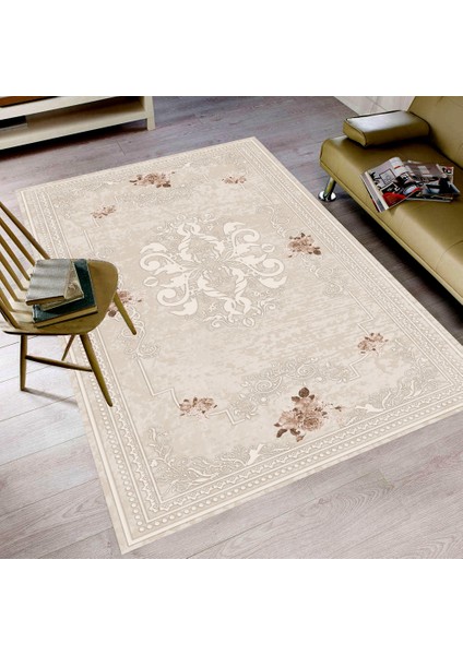 Kaymaz Dot Taban Yıkanabilir Dijital Baskı Vektörel Kabartma Eskitme Desenli Salon Halısı 80 x 200