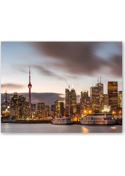 Ahşap Tablo Kanada CN Tower ve Gökdelenler