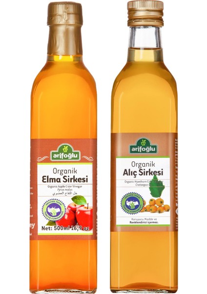 Organik Elma Sirkesi 500 ml + Alıç Sirkesi 500 ml 2 Li Set