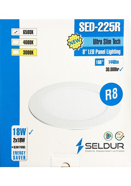 18W Ultra Slim Sıva Altı LED Panel 6500K