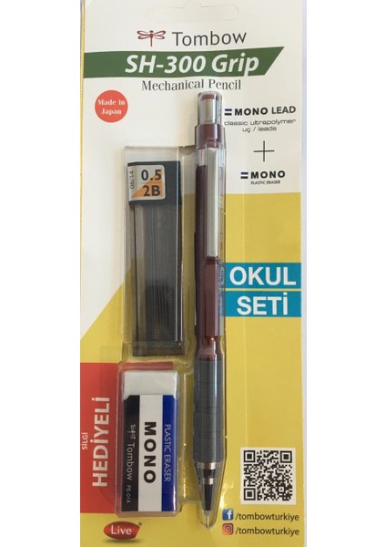 Bordo Grip Kalem 0.5mm Kalem Seti Silgi SH - 303