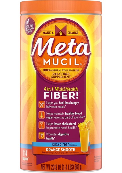 Metamucil Fiber, 4-In-1 Orange Sugarfree Powder Şekersiz Portakal Tozu 425GR