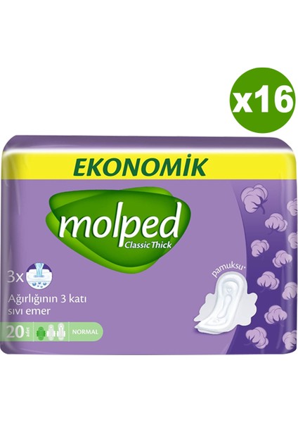 Kalın Hijyenik Ped Normal Ekonomik 20'li x 16 Paket