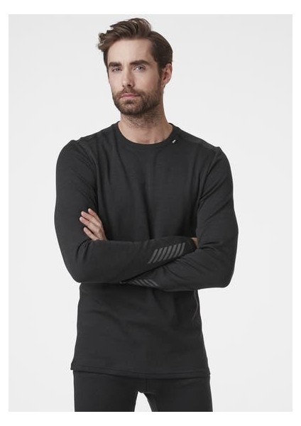 Hh Lıfa Merıno Mıdweıght Crew HHA.49364 HHA.990 Siyah Erkek Termal Içlik T-Shirt