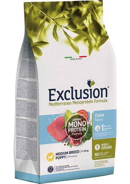 Monoprotein Düşük Tahıllı Ton Balıklı ve Narlı Orta Irk Yavru Köpek Maması 12 kg